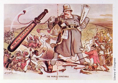 Cartoon of President Roosevelt Portrayed as a Giant Policeman Astride Two Continents by Unbekannt Unbekannt